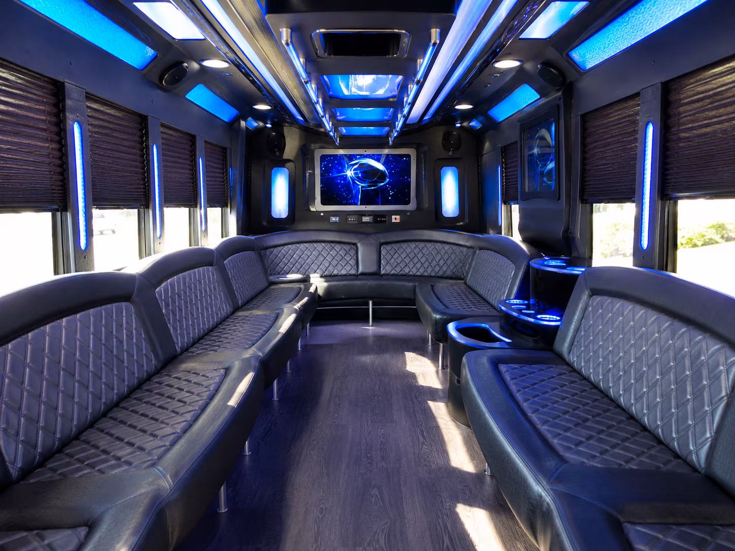 Passenger seating aboard a party bus rental serving Carrollton