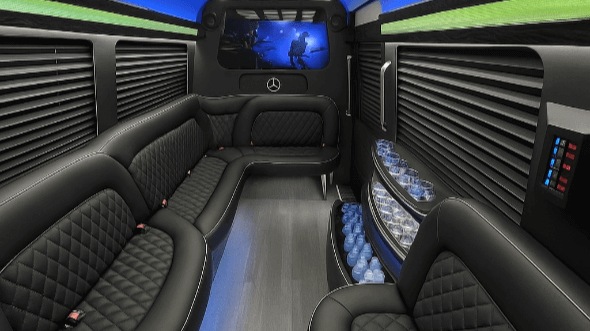 Interior of Charter Bus Company Flower Mound's 14 Passenger Sprinter Limousine in Flower Mound