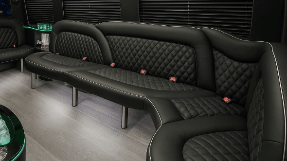 Interior of Charter Bus Company Irving's 15 Passenger Party Bus in Irving