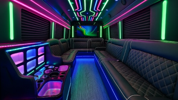 Interior of Charter Bus Company Irving's 25 Passenger Party Bus in Irving