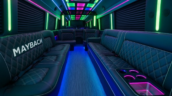 Interior of Charter Bus Company Plano's 25 Passenger Party Bus in Plano
