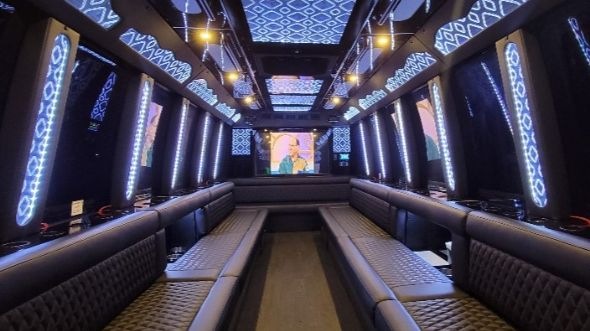 Interior of Charter Bus Company Irving's 28 Passenger Party Bus in Irving