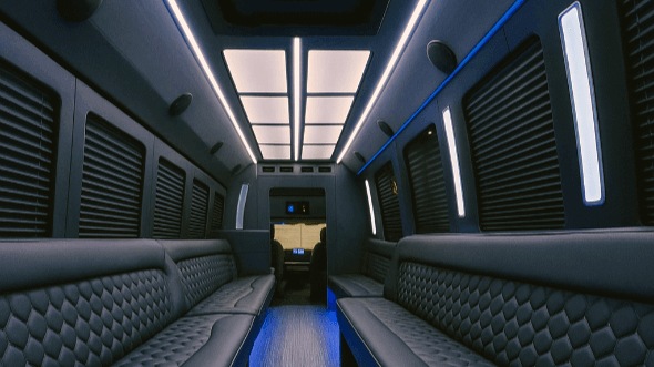 Interior of Charter Bus Company Flower Mound's 30 Passenger Party Bus in Flower Mound